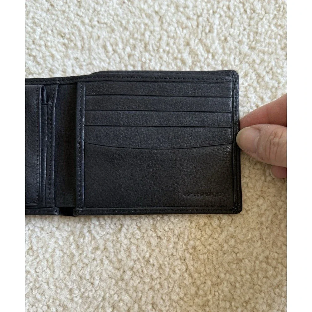 Haggar Mens Black Genuine Leather L-Fold Pocket Mate Wallet - New In Box
